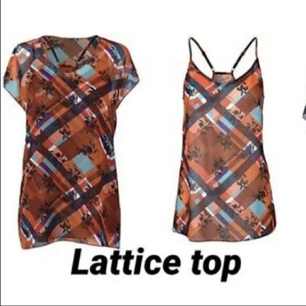 CAbi Women Lattice Top Sz S Zadie Flower Check Style 3773 Cami Semi Sheer Plaid - Picture 6 of 8